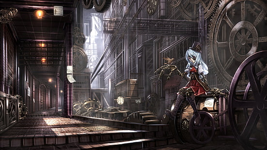 weiße behaarte Anime-Mädchenillustration, Anime-Mädchen, Anime, steampunk, HD-Hintergrundbild HD wallpaper