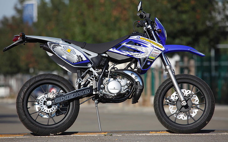 Sherco SU Base, blå motocross smutscykel, Motorcyklar,, blå, väg, HD tapet