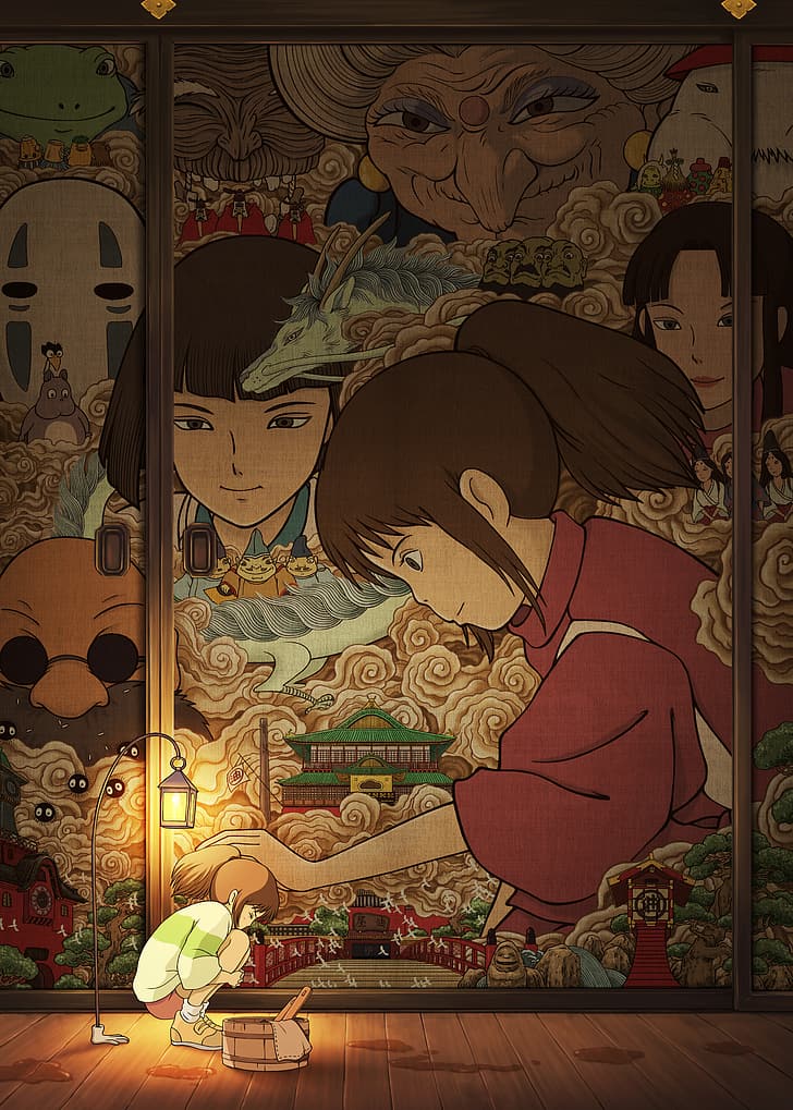 El viaje de Chihiro, dibujos animados, Hayao Miyazaki, Fondo de pantalla HD, fondo de pantalla de teléfono