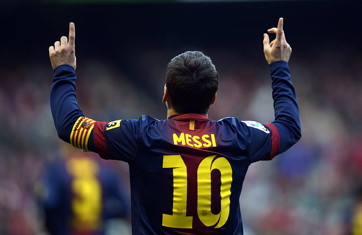 camisa masculina vermelha, azul e branca Messi 10, lionel messi, jogador, costas, camisa, HD papel de parede