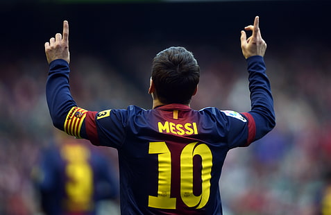 camicia da uomo Messi 10 rossa, blu e bianca, lionel messi, giocatore, schiena, camicia, Sfondo HD HD wallpaper