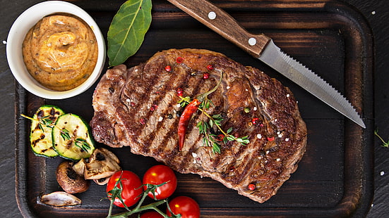 steak, daging, barbekyu, makanan, hidangan, panggangan, makanan sumber hewani, daging sapi, daging panggang, panggang, daging sapi panggang, Wallpaper HD HD wallpaper