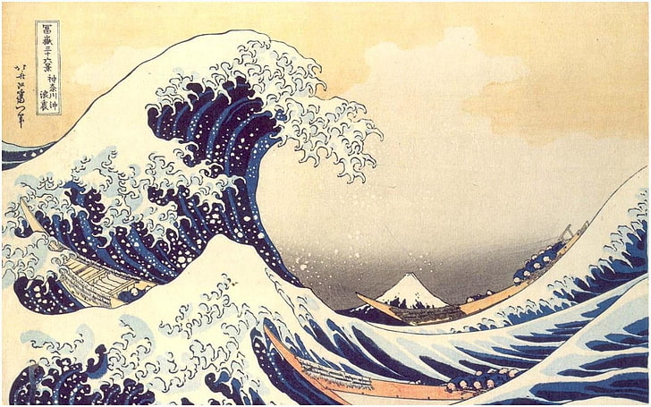 Gelombang besar dari lukisan Kanagawa, karya seni, Hokusai, balok kayu, Wallpaper HD