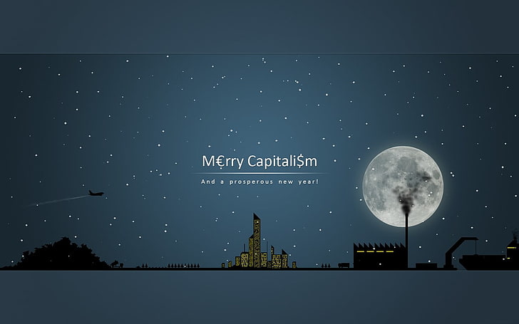 merry capitalism poster, humor, quote, typography, Moon, digital art, Christmas, HD wallpaper