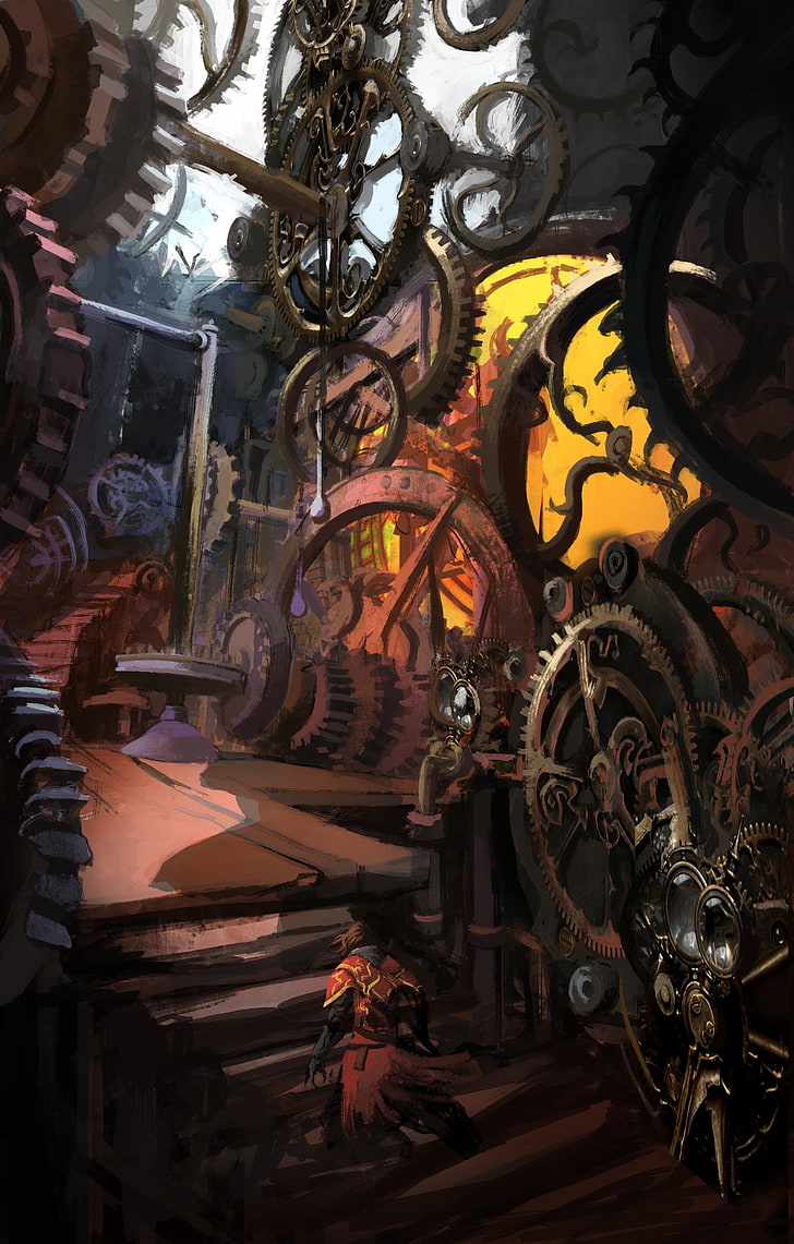 Castlevania: Lords of Shadow, concept art, engrenages, tours d'horloge, Castlevania, Fond d'écran HD, fond d'écran de téléphone