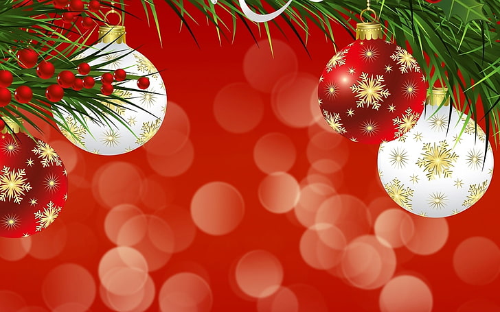 balls holiday glare-Christmas Desktop Wallpaper, white and red baubles wallpaper, HD wallpaper