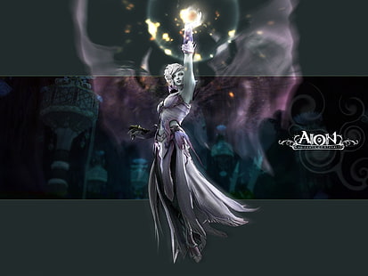 boneca feminina vestida de preto e branco, Aion Online, feiticeiro, Asmodian, HD papel de parede HD wallpaper