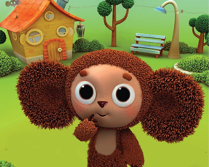brown monkey illustration, cartoon, Cheburashka, children, HD wallpaper