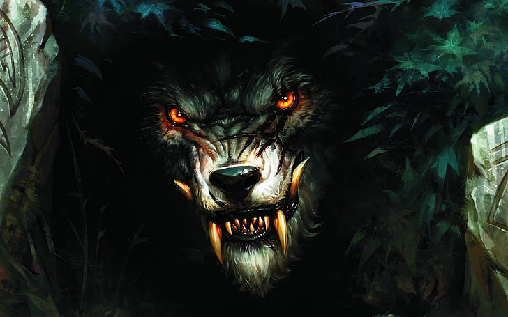 black wolf illustration, wolf, teeth, werewolf, the bushes, HD wallpaper