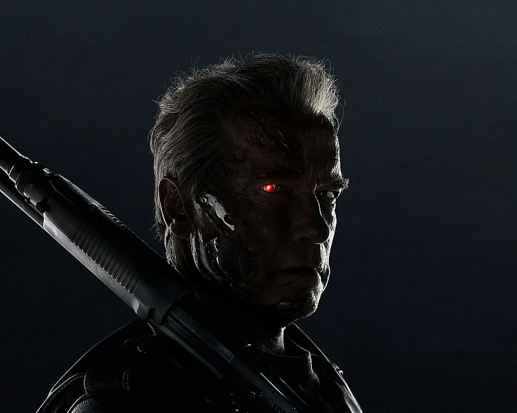 olhos vermelhos, T-800, Terminator Genisys, arma, Arnold Schwarzenegger, Terminator, filmes, cyborg, HD papel de parede