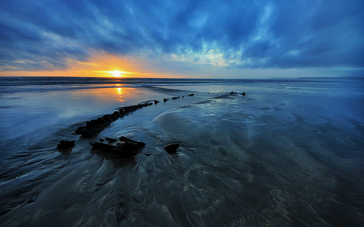 Пляж Sunset Ocean HD, природа, океан, закат, пляж, HD обои