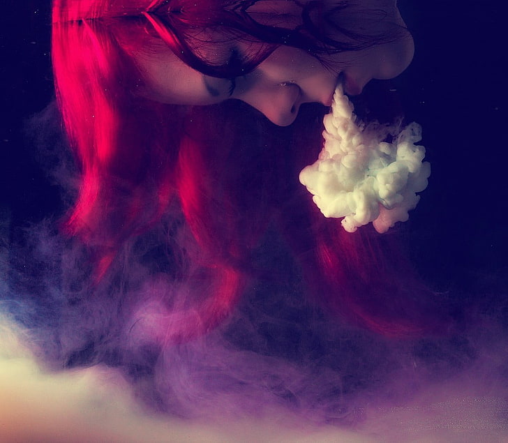 женщины, курение, дым, рыжая, модель, произведение искусства, цифровое искусство, HD обои
