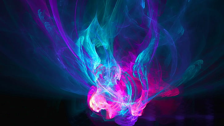 teal, pink, and blue flame digital wallpaper, colorful, smoke, digital art, HD wallpaper