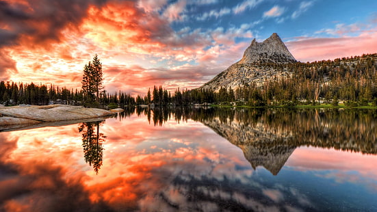 водоем и горы, Калифорния, пейзаж, США, небо, озеро, закат, фотография, HD обои HD wallpaper