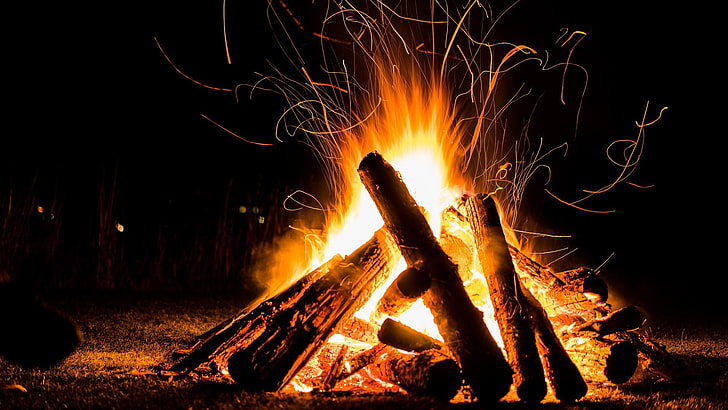 fuego, fogata, llama, hoguera, calor, oscuridad, noche, Fondo de pantalla HD