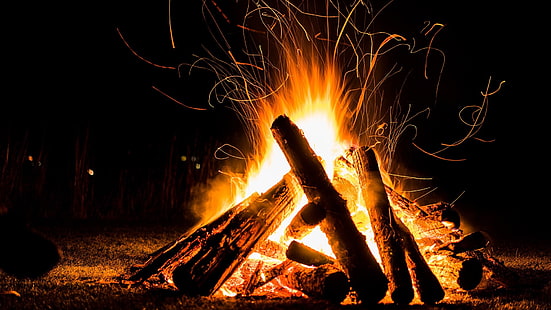 огън, лагерен огън, пламък, огън, топлина, тъмнина, нощ, HD тапет HD wallpaper