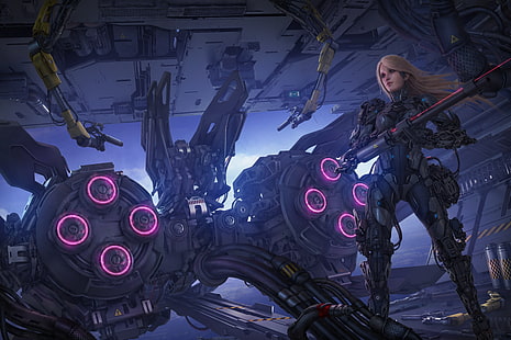 gadis cyborg, sci-fi, robot, pendekar, futuristik, Fantasi, Wallpaper HD HD wallpaper