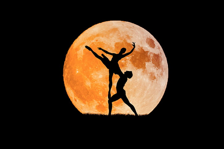 balet, bulan, siluet, Wallpaper HD