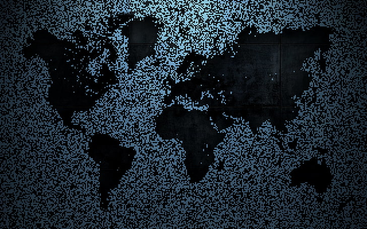 carte du monde, pixélisée, carte du monde, carte, métal, bruyant, Fond d'écran HD