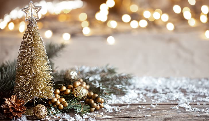kış, dekorasyon, ağaç, Noel, Yeni yıl, bağbozumu, bokeh, rahat, HD masaüstü duvar kağıdı