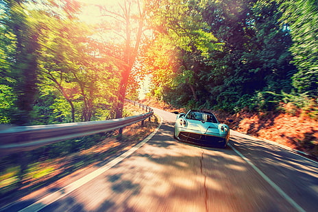 coupé sportiva grigia, auto, Pagani Huayra, motion blur, Hypercar, Pagani, Huayra, strada, veicolo, Sfondo HD HD wallpaper