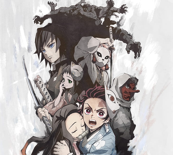 Anime, Demon Slayer: Kimetsu no Yaiba, Giyuu Tomioka, Nezuko Kamado, Tanjirou Kamado, Tapety HD