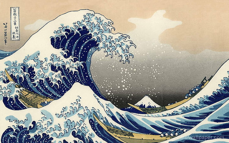 grafika, Fuji, Great, Hokusai, Kanagawa, Katsushika, Mount, ocean, of, off, six, the, Thirty, views, Wave, Tapety HD