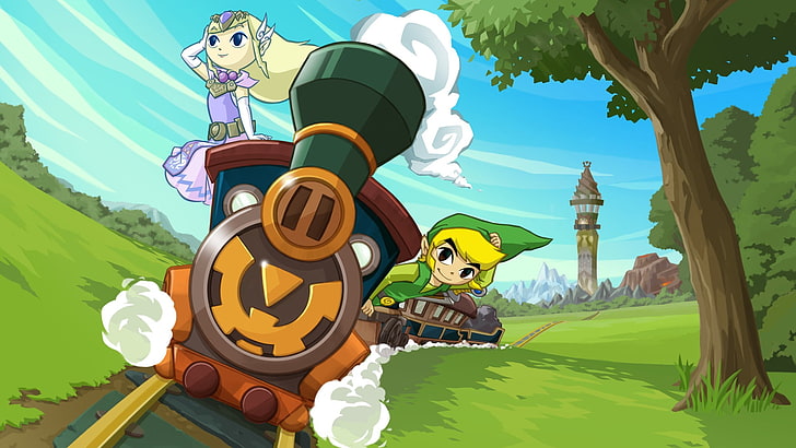 Link i Princess Zelda w pociągu, tapeta cyfrowa, The Legend of Zelda, pociąg, Link, gry wideo, The Legend of Zelda: Spirit Tracks, Princess Zelda, Tapety HD