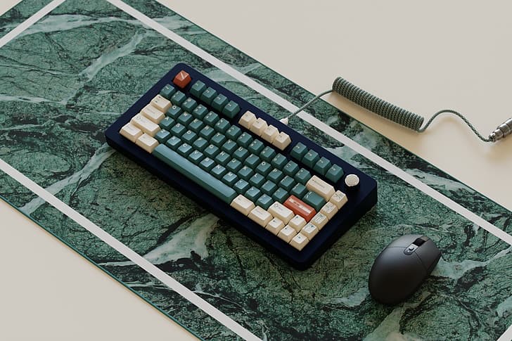 механическая клавиатура, письменный стол, коврик для стола, колпачок, HD обои