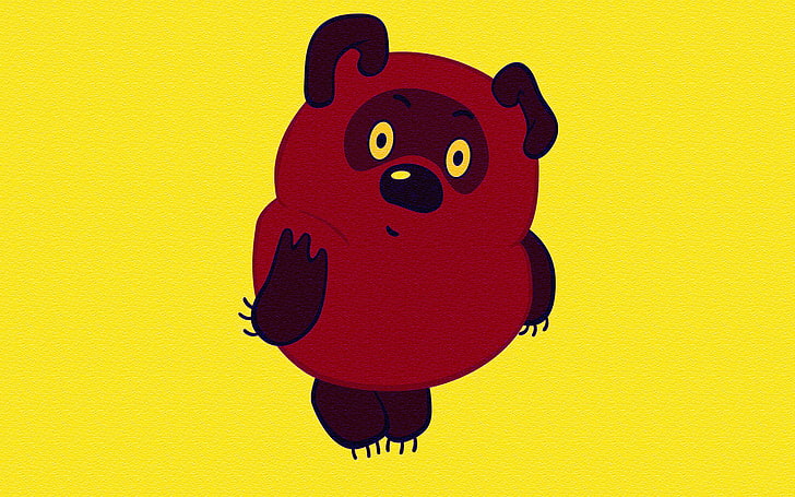 red and black bear illustration, BACKGROUND, YELLOW, CARTOON, WINNIE THE POOH, CHARACTER, HD wallpaper