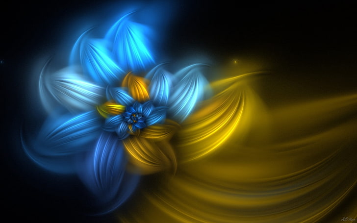 blue and yellow flower illustration, flower, spiral, paint, line, HD wallpaper
