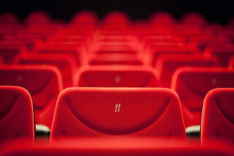 assento de cinema vermelho, vermelho, cadeira, sala, as fileiras, número, HD papel de parede HD wallpaper