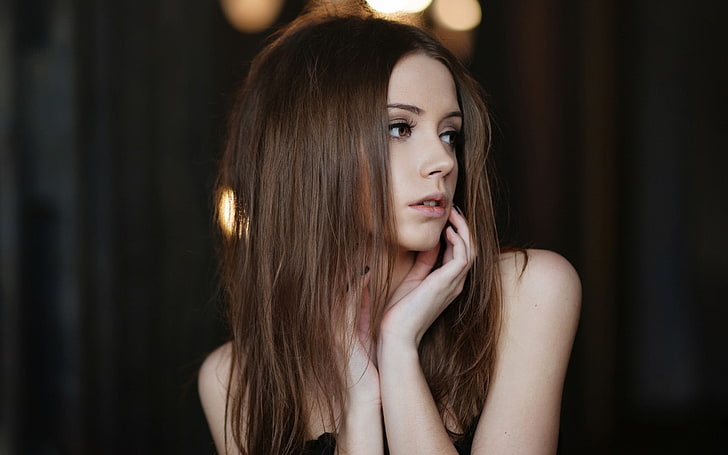 Xenia Kokoreva brown eyes bare shoulders-photo HD .., HD wallpaper
