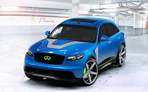 blue Infiniti 5-door hatchback, infiniti fx35, custom, promiz, tuning, HD wallpaper HD wallpaper