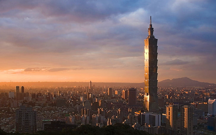 Terrain à bâtir de grande hauteur, paysage urbain, Taipei, Taipei 101, Fond d'écran HD