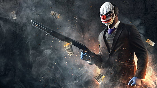 ilustracja mężczyzna trzymający strzelbę i noszący maskę, Payday, Payday 2, Chains (Payday), Tapety HD HD wallpaper