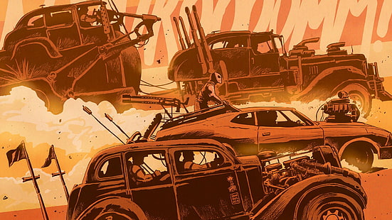 artwork, digital art, Mad Max: Fury Road, dirt, car, dust, Mad Max, HD wallpaper HD wallpaper