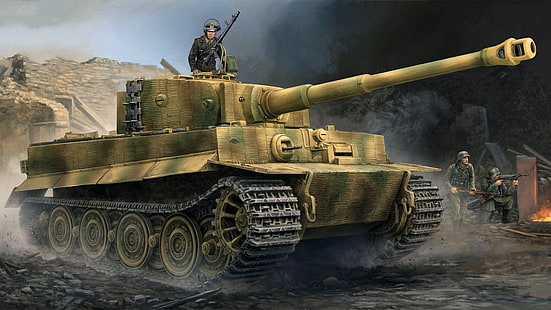 Wehrmacht, World War II, vehicle, military, artwork, Panzerkampfwagen VI, tank, HD wallpaper HD wallpaper
