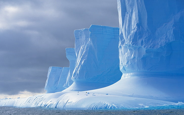 nature, ice, landscape, iceberg, Antarctica, winter, mountains, white, water, cyan, sunlight, sea, waves, HD wallpaper