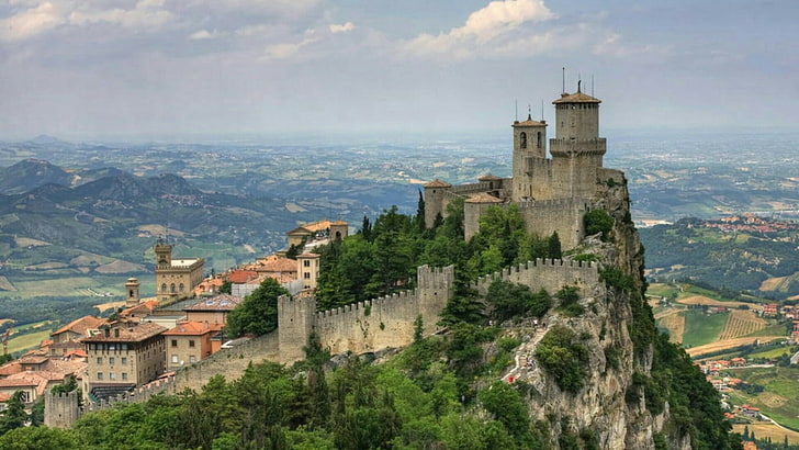 zamek, historyczny, punkt orientacyjny, niebo, twierdza Guaita, architektura, Guaita, San Marino, Listę Światowego Dziedzictwa UNESCO, fortyfikacja, wioska, Zamontuj krajobrazy, wieża, budynek, Monte Titano, Tapety HD