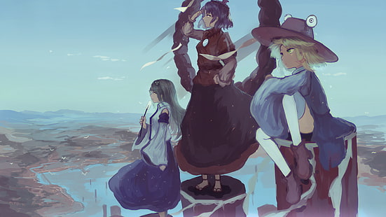 Anime, Anime Mädchen, Touhou, Moriya Suwako, Kochiya Sanae, Yasaka Kanako, HD-Hintergrundbild HD wallpaper
