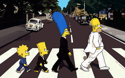 The Simpsons The Beatles HD, Homer Marge Bart и Lisa Simpson, карикатура / комикс, The, Simpsons, Beatles, HD тапет HD wallpaper