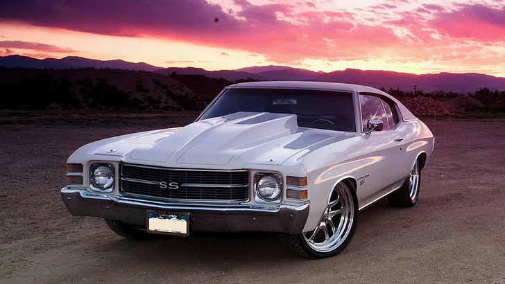 classic white Chevrolet Camaro SS coupe, chevrolet, chevelle, white, front view, ss, 1972, HD wallpaper