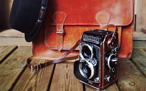 Câmera Rolleiflex antiga, vintage, câmera fotográfica rolleiflex, HD papel de parede HD wallpaper