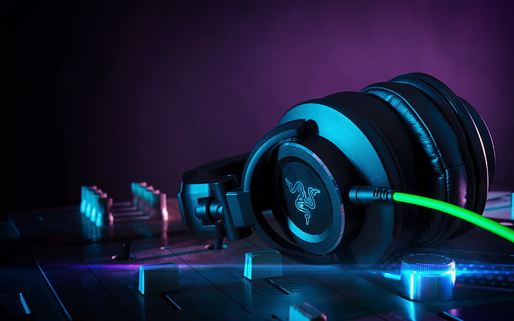schwarze Razer-Kopfhörer mit Kabel, Kopfhörer, Hi-Tech, DJ-Kopfhörer, Razer Adaro, HD-Hintergrundbild