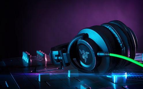 черни Razer кабелни слушалки, слушалки, хай-тек, DJ слушалки, Razer Adaro, HD тапет HD wallpaper