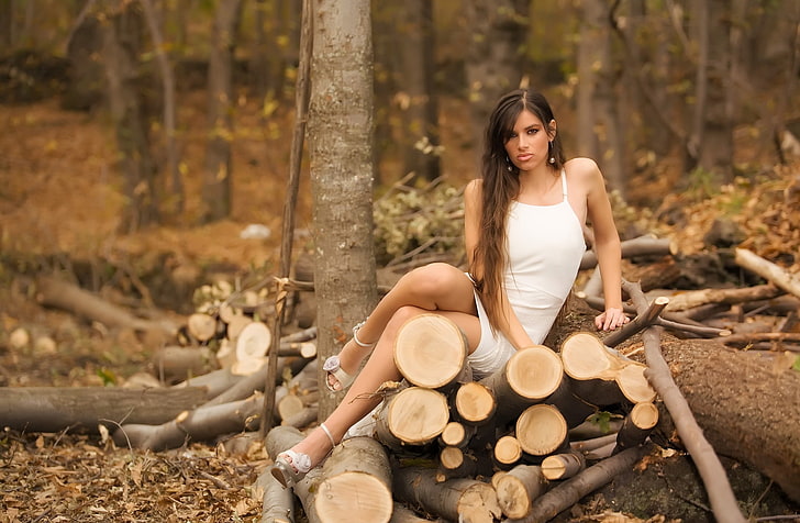 nogi, drewno, natura, las, kobiety, modelka, Tapety HD