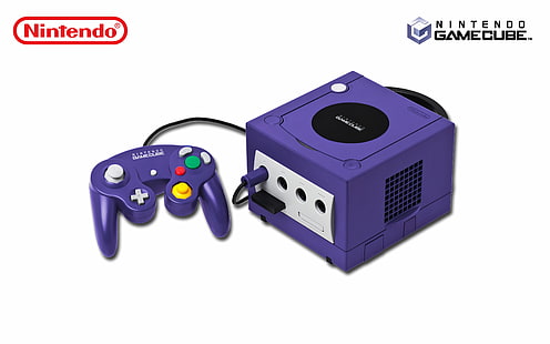 konsol Nintendo Gamecube ungu dan hitam, GameCube, Nintendo, konsol, video game, latar belakang sederhana, Wallpaper HD HD wallpaper
