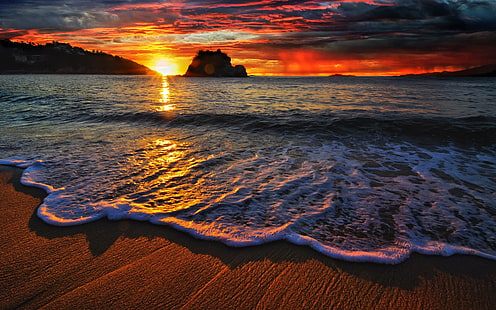 غروب الشمس المياه المناظر الطبيعية الشاطئ التصوير الفوتوغرافي HDR 2560x1600 التصوير التجريدي HD الفن والماء وغروب الشمس، خلفية HD HD wallpaper