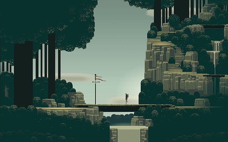 Gemälde von Gebäuden und Bäumen, Videospiele, Pixelkunst, HD-Hintergrundbild